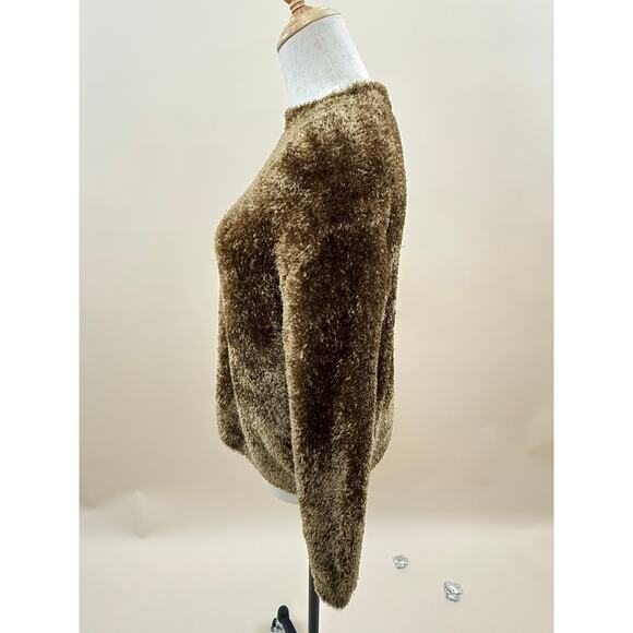 Prologue Brown Fuzzy Crew Neck Sweatshirt - Picture 2 of 3